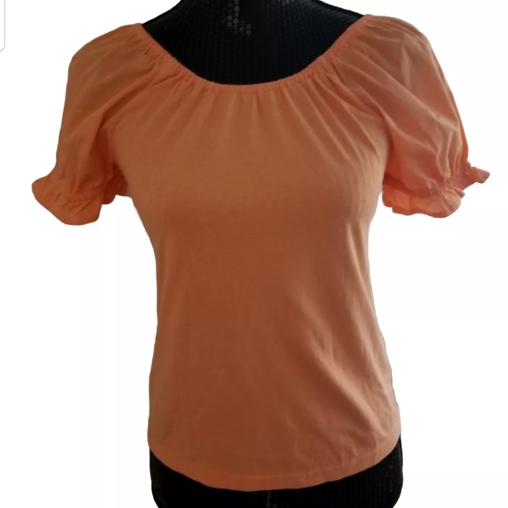 NWT J.CREW Women's Puff Short Sleeve Tie-Back Top Light Orange/Peach Size XXS